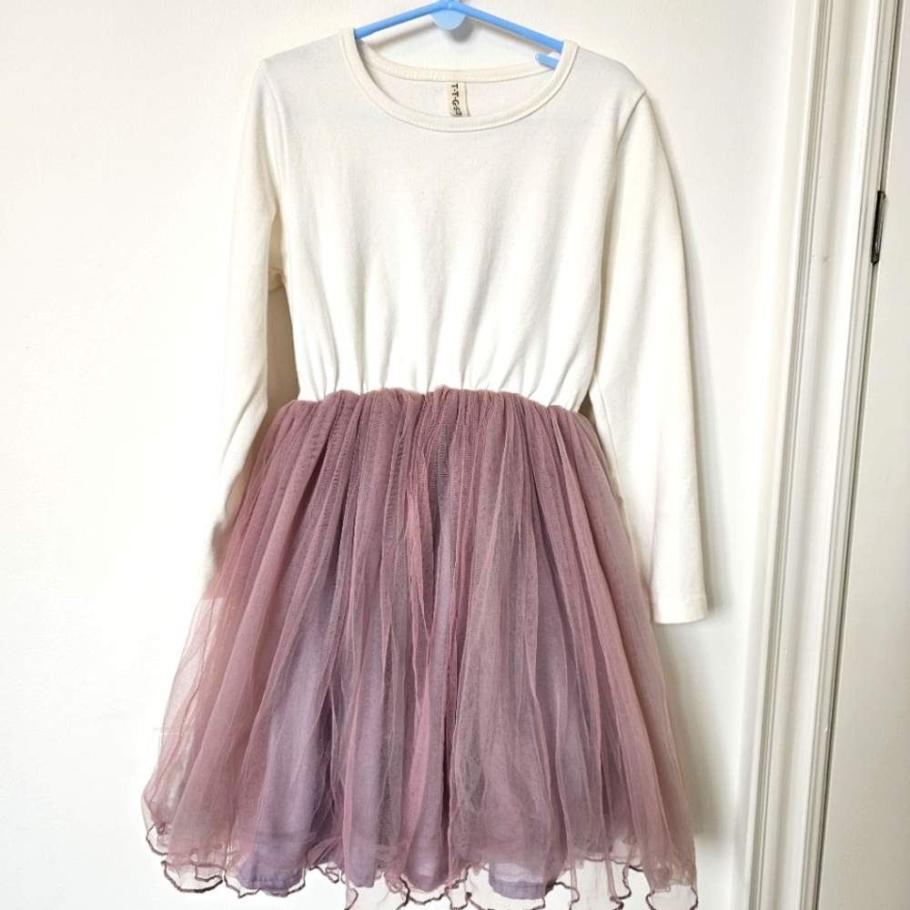 Girls White & Purple Layered Tutu Dress – One Piece, Size 6/7